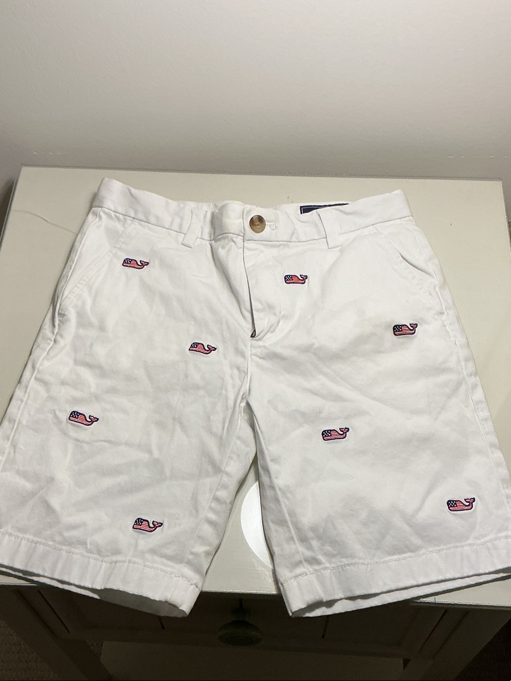 Vineyard Vines White Shorts with Pink & Blue Whale Embroidery